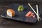 Sushi set on grey plate