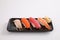 Sushi set , Japanese food sushi salmon tuna shrimp  and sea bass isolated in white background