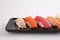 Sushi set , Japanese food sushi salmon tuna shrimp  and sea bass isolated in white background