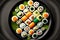 Sushi set roll california philadelphia with salmon shrimp and seafood