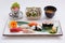 Sushi Set Served with Japanese Steamed Egg, Salad, Miso Soup. and Mixed Sushi