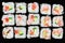 Sushi set on table background