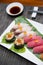 Sushi sets japanese food in restaurant