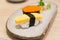 Sushi shrimp eggs and egg sushi tamago sushi