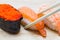 Sushi shrimp eggs and salmon sushi, Japanese food