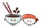 Sushi and soy sauce character. Vector hand drawn cartoon kawaii characters, illustration icon. Funny cartoon happy Sushi