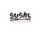 Sushi, sushi rolls, maki sushi, wordmark, lettering and typography, logo design. Food, seafood, japanese food and asian food, vect