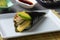 Sushi temaki with shrimp and avocado