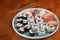 Sushi variety as oriental food