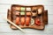 sushi wooden plate chopsticks traditional food restaurant