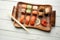 sushi wooden plate chopsticks traditional food restaurant