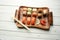 sushi wooden plate chopsticks traditional food restaurant