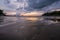 Susnet at Layan beach, lagoon in Phuket, Thailand  during  Low tide