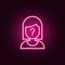 Suspect, woman, question mark neon icon. Elements of Law & Justice set. Simple icon for websites, web design, mobile app, info