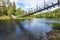 Suspended bridge through Yattumutka river in Oulanka National Park. Pieni Karhunkierros Trail in in Finland