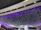 Suspended gypsum false ceiling designed view for an Shop interiors with blue background light