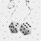 Suspended on a silver serpentine poker dice, flying silver confetti on a transparent background.