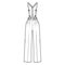 Suspender Pants Dungarees technical fashion illustration with full length, normal waist, high rise, pocket. Flat apparel