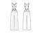 Suspender Pants Dungarees technical fashion illustration with full length, normal waist, high rise, pocket. Flat apparel