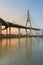 Suspension Bridge cross over Bangkok main river during sunset, Thailand