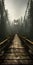 Suspension Bridge In Foggy Forest: A Hyper-detailed Rendering