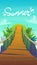 Suspension bridge in a jungle cartoon background of summer exotic nature , bright colours funny and happy travel vertical vector