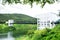 Suspension bridge at Mae Kuang Udom Thara dam background in Chiang mai, Thailand