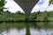 Suspension bridge over the Neckar river at the Max-Eyth Lake in Stuttgart