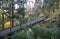 A suspension bridge over the pond in Hakone Open Air Museum. Hakone. Kanagawa. Japan