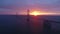 Suspension bridge on sea in Denmark at sunset