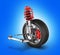 Suspension of the car with wheel without shadow blue background 3d