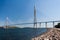 Suspension Russkiy Bridge seen from Russkiy island in Vladivostok, Russia