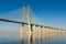 Suspension Vasco da Gama bridge over the Tagus river in Lisbon, Portugal
