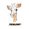 Suspicious looking giraffe clipart. Squinted drawn animal asks problems.