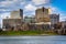 The Susquehanna River and buildings in downtown, in Harrisburg,