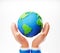 Sustain earth concept: Human plasticine stylised hands holding Earth