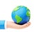 Sustain earth concept: Human plasticine stylised hands holding Earth