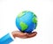 Sustain earth concept: Human plasticine stylised hands holding Earth