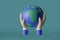 Sustain earth / Earth day concept: Hands model holding a planet earth on blue background. 3d illustration