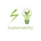 Sustainability concept icons. Light bulb and lightening symbols. Green energy.