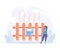 Sustainability illustration. Characters monitoring private electricity and central heating meter and calculating household utility