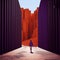 Sustainable Architecture: Boy Walking Out Of A Narrow Canyon With Tall Wooden Gate