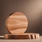 Sustainable Elegance: Wood Slice Podium Showcasing Cosmetic Beauty on Beige