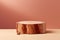 Sustainable Elegance: Wood Slice Podium Showcasing Cosmetic Beauty on Beige