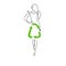 Sustainable fashion. Silhouet woman in outline in dress with sign for recycling. Concept for slow fashion, circular