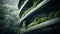 Sustainable green building. Eco-friendly building. Sustainable glass office building with garden on balconies. Office with green