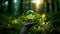 Sustainable Harmony. Hand Holding Glowing Bulb Amidst Lush Leaves, Fusing Innovation and Nature