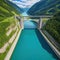 Sustainable hydroelectricity renewable energy to limit aerial and summer are all produced by a dam and reservoir lake in