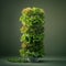 Sustainable indoor tower with lettuce against green environmental background