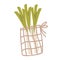 Sustainable kitchen and zero waste living concept. Mesh bag with celery. Vector cartoon illustration